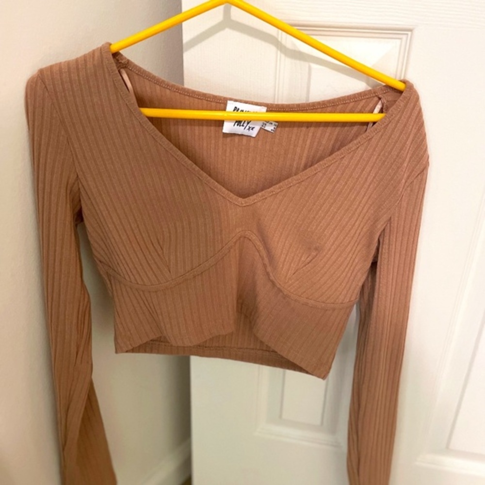 Princess Polly Long Sleeve Brown Crop Top